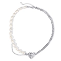 Elegant heart pendant necklace with pearl and silver chain combination for women - Silver Heart Starlight Pearl Splicing Necklace