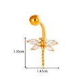 Gold dragonfly belly ring with marquise-cut crystal wings and detailed size markings - Dragonfly Style (2601-2# Gold)