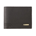 Men's slim leather wallet in dark brown with textured finish and gold logo plate - Horizontal / Black