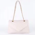 Elegant cream V-shaped quilted shoulder bag with gold chain strap and smooth faux leather - White