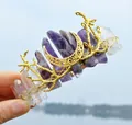 Detail of amethyst and crystal headpiece with golden moon and branch elements - Amethyst+No.3 Crystal+Gold Branch+Gold Moon
