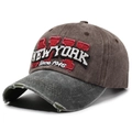 Vintage washed brown baseball cap with grey distressed brim and New York embroidery - Coffee (Grey Brim)