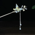 Goldene Schmetterlings-Haarnadel mit Quasten und Perlen für eleganten Hanfu-Stil - Emaille Schmetterling Blume Perle Quaste (0457)