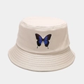 Bob en coton beige avec motif papillon bleu marine pour la protection solaire en extérieur - M (56-58cm) / Papillon Bleu Beige