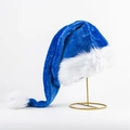 Blue plush long-tail Christmas hat with LED lights and white fur trim on stand - 32x75cm Long Style / Royal Blue