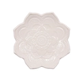White ceramic mandala jewelry tray with embossed floral petal pattern and matte finish - White