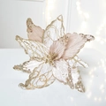 Sparkling champagne gold SwanLace Christmas flower with mesh petals and sequins - Large 25CM / Embroidered Champagne