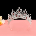 Baroque silver crown with clear crystals and red marquise gemstones for bridal hair - No.7 Silver (Red Stone)