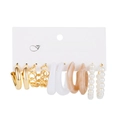 French vintage style gold hoop earrings set with pearls and marble resin on display card - 6 Pairs Set-Marble Acrylic Combo