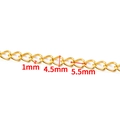 Macro detail of golden stainless steel curb chain links with precise 1mm thickness dimensions - Curb Twist Chain (4.5mm) / Vacuum 18K Gold