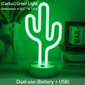 Neon LED cactus lamp with green light and round base, USB or battery operated - Cactus Green Light