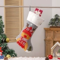 Grey Christmas stocking with reindeer embroidery and white faux fur trim for decoration - Elk Style