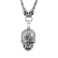 Punk Totenkopf-Anhänger aus Edelstahl im Retro-Stil mit Zirkonia-Augen und Königskette - Flammenmuster Einäugiges Strass-Skelett (KP82812-BDJX)