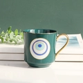 Dark green ceramic Evil Eye mug with gold-plated handle and elegant Mediterranean style - Dark Green