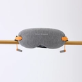 Detail showing grey knit sleep mask with Sweet Dreams text and orange earplug hooks - Graphic Print / Light Gray