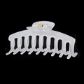 Detail of matte white large hair claw clip with a strong golden metal spring mechanism - Individual Packaging / 11cm / White
