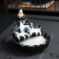 Black ceramic backflow incense burner with lotus leaf design and smoke waterfall effect - Small Lotus Like Silk