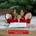 Pair of Christmas reindeer antler hair clips with red velvet bows and golden leaves - Bow Antler Hairpin