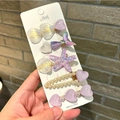 Set de 5 pinzas para el cabello macaron rosa y morado con purpurina y diseños marinos - Corazón Púrpura (Con Cartón)