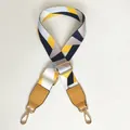 Ethnic geometric wide shoulder strap with yellow leather trim and gold hooks - Yellow Patchwork Yellow Leather Gold Hook
