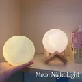 Cartoon moon night light with realistic texture and warm yellow glow on wooden stand - Small Moon + Stand