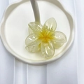 Pinza per capelli a forma di fiore giallo trasparente su un piatto tondo bianco - 8cm / Giallo gelatina