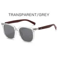 Gafas de sol cuadradas transparentes con lentes grises y patillas de madera - Marco Transparente Lentes Grises