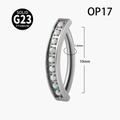 Curved G23 titanium belly ring featuring nine white opal stones with iridescent glow - 1.6x10mm / Steel + OP17 Opal