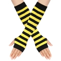 Black and yellow striped knitted arm warmers in a fingerless long-length design - One Size / Yellow and Black Bold Stripes
