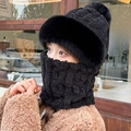 Winter thermal knit hat and neck warmer set with faux fur trim for windproof warmth - Upgraded Korean Integrated / Black