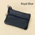Royal blue pebble leather coin purse with double zippers and a metal keyring - Sapphire Blue