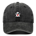 Casquette de baseball en jean délavé gris foncé vintage avec broderie fantôme mignonne - Taille unique / Noir