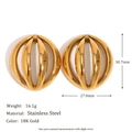 18K gold plated stainless steel hollow dome stud earrings with 30.7mm dimension - Hollow Semi-Sphere Style (Gold)