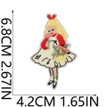 Detail view of flower girl embroidered patch with dimensions 6.8x4.2cm for clothing - Girl with Flower Basket (S30HXZ-096-04)