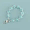 Turquoise floral beaded keychain with translucent frosted petals and silver swivel clasp - Clear Frosted Green Core Flower Style (B340-6)
