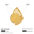 Detail view of 18K gold plated stainless steel ring with size and weight dimensions - Checkered Hollow Out Style (NB-R24302)