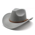 Classic dark grey wool felt cowboy hat with brown leather band and metallic buckle detail - M(56-58cm) / Gray