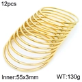 Set of 12 stackable 3mm gold-plated stainless steel bangles with 55mm inner diameter - 12Pcs Set-Gold (KB183925-LO)