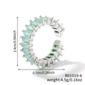 Dettagli dimensionali dell'anello aperto argento con pietre verdi 2,4 cm e peso di 4,5 g - Argento-Verde