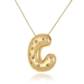 Detail of 18k gold plated letter C pendant with shimmering cubic zirconia on a box chain - Letter C