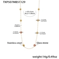 Detailed view of long gold stainless steel necklace with pink glass heart charms - Red Long Necklace 92+5cm (TXP507)