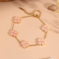 Roze emaille klavertje vier armband in 18K verguld roestvrij staal afwerking - Roze Armband