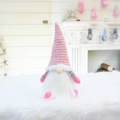 Pink telescopic Christmas gnome plush with sequined knit hat and soft faux fur beard - 32014 White Sitting Gnome