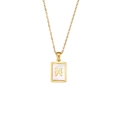Gold rectangular shell pendant necklace featuring a Pisces zodiac sign symbol for women - Pisces