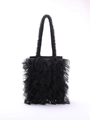 Elegant black mesh tulle tote bag with pleated ruffles in a sweet Japanese style - Black