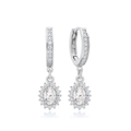 Elegant S925 sterling silver halo hoop earrings with oval cubic zirconia crystal pendants - Oval White Zirconia