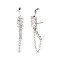 Orecchini pendenti in argento S925 con frange e zirconi cubici quadrati a gradini - Argento