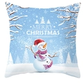 Detail of Christmas snowman print on blue cushion cover with Merry Christmas text - Ice Blue Snowman Illustration