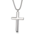 Polished silver stainless steel cross pendant necklace with a sleek minimalist design - Steel Color with Chain