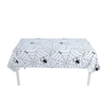Close-up of Halloween tablecloth with black spider web and spider patterns on white - White Spider Web / 54*108inch